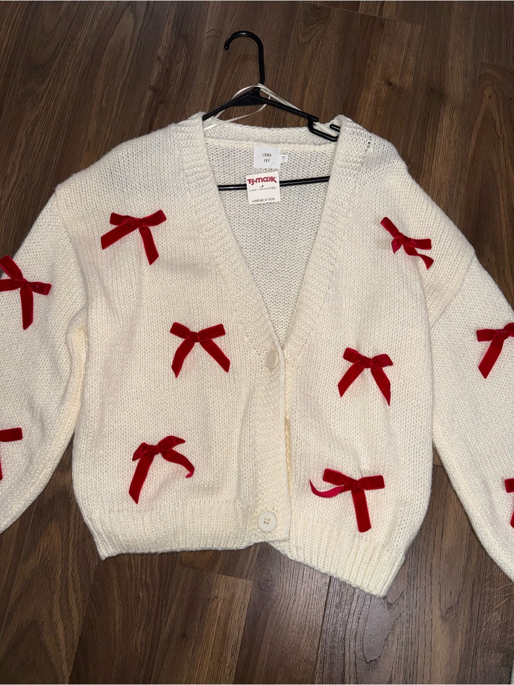 NWT - Cream Knit Cardigan with Red Bow Accents